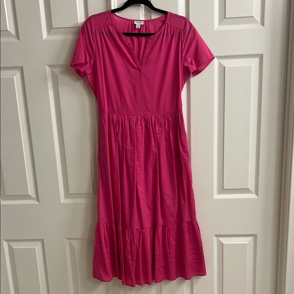 Pink V-Neck Midi Dress
